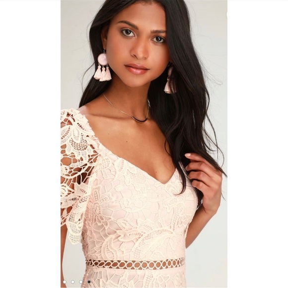 Lulus Briarwood Blush Pink Lace Ruffled
Midi Dress - Picture 4 of 8